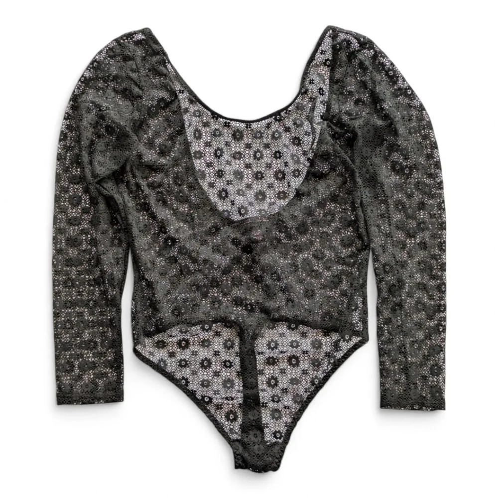 Victorias Secret Sexy 90's Scoop Back Black Medallion Lace Teddy Bodysuit Sz M/L